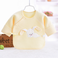 新生儿半背衣春秋冬季初生婴儿保暖上衣和尚服夹棉宝宝纯棉衣服 金色 保暖-条纹兔黄色 59cm建议5-9斤宝宝