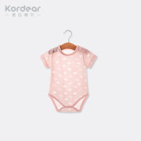 宝宝夏装男婴儿连体衣服女三角哈衣新生儿薄款网眼短袖包屁衣爬服 云朵粉色 59cm