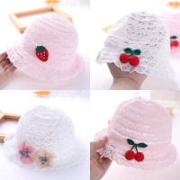 婴儿帽子夏季薄款女宝宝遮阳帽公主帽幼儿童防晒帽女童渔夫帽凉帽 粉色-全棉镂空蕾丝 -蝴蝶结 帽围44CM适合2-6个月