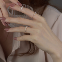 925纯银戒指女小众设计珍珠冷淡风高级复古ins潮食指开口调节尾戒 珍珠戒指[一个]
