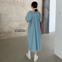 法式泡泡袖连衣裙女设计感小众夏季宽松显瘦初恋裙小个子温柔长裙 蓝色 S