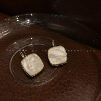 复古方形光面贝壳耳环女精致超仙气质耳坠2021年新款潮港风高级感 矩形贝壳耳环
