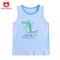 小猪班纳儿童背心男童女童宝宝T恤夏季薄款中小童打底衫无袖外穿 水蓝色(鳄鱼款) 90cm