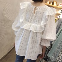 2021夏季新款品牌外贸尾货清仓洋气小衫镂空刺绣气质娃娃雪纺上衣 白色 S