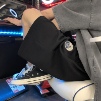 @ 贴标短裤夏季宽松直筒沙滩裤休闲运动潮流百搭五分裤 黑色 S