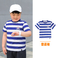 胖童装男童加肥加大夏装大码潮牌男孩男大童胖童t恤短袖 蓝白宽条短T(普通袖) 150cm(吊牌150,建议145-155