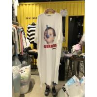 韩国东大门2021夏季女装新款减龄印花长款过膝开叉短袖T恤连衣裙 白色 M