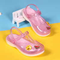 亲子母女洞洞鞋女童透明水晶包头果冻鞋儿童大童中童小孩凉拖两用 粉色 内长20cm 31