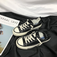 薄荷绿后跟可踩帆布鞋2021新款松紧套脚板鞋学生韩版一脚蹬懒人鞋 黑色 35