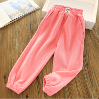 百搭~儿童秋季休闲卫裤男女中小童装纯棉宽松运动裤学生洋气裤子 花瓣粉 90cm