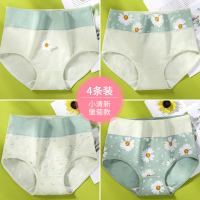 女士内裤女全棉纯棉裆抗菌胖mm中高腰少女学生日系三角裤 [顺丰]6108-浅绿+大雏菊+一朵菊+字母雏菊+送