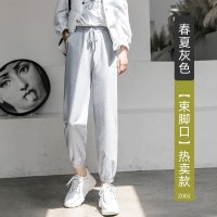 灰色运动裤女夏季薄款2021新款宽松束脚裤显瘦春秋休闲ins潮九分 春夏灰色[束脚口款]热卖款 S