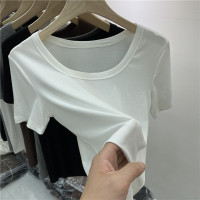 大码欧货螺纹短袖T恤女2021夏新款低圆领露锁骨内搭打底衫薄上衣 白色[圆领] 90螺纹棉 专柜品 S 80-90斤