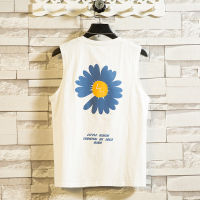 ins背心男潮夏季宽松小雏菊情侣坎肩韩版运动健身砍袖潮牌无袖t恤 白色 M
