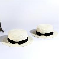 新款儿童草帽防晒男女宝宝可折叠夏天沙滩遮阳帽亲子海边礼帽男女 乳白色 小平顶 48cm(1-2周岁头围45-47cm)