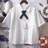 日系软妹学院风小清新风琴压褶百搭领结娃娃领jk短袖衬衫上衣少女 白色 M