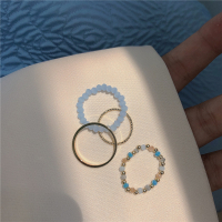蓝色系串珠戒指4只装~叠戴时尚四件套指环女ins小众设计感食指戒 超强保色4只