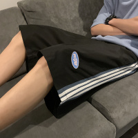 条纹短裤男士夏季外穿薄款大裤衩潮流宽松休闲裤子篮球运动五分裤 黑色 M