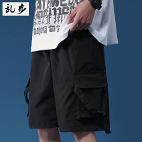 休闲工装短裤男夏季潮牌ins运动宽松复古机能港风五分潮流裤子男 D1202黑色 M 100斤