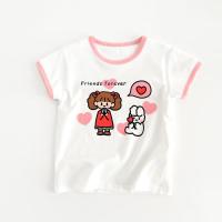 儿童卡通T恤衫 纯棉可爱圆领 女童短袖上衣夏款 童装山东网店 1052白底粉领印女孩T恤 100按身高选择