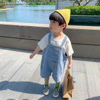 宝宝背带裤男童夏婴儿裤子吊带儿童短裤夏季薄款小童夏装牛仔裤潮 蓝色 80cm