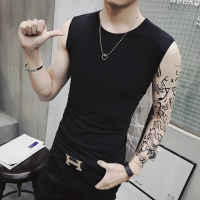男士紧身无袖汗背心 夏季运动健身宽肩体恤青年上衣服夏装潮男装 黑色 165/S
