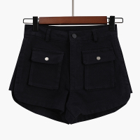超短裤女夏季阔腿A字裤显瘦2021新款工装裤高腰热裤百搭牛仔裤潮 黑色 L
