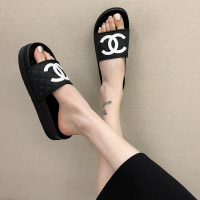 坡跟拖鞋女外穿夏季松糕厚底网红凉拖女百搭时尚高跟一字拖潮 黑色[普通版] 40