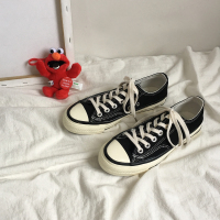 帆布鞋女低帮ulzzang黑色街拍1970s布鞋学生情侣经典百搭ins板鞋 黑色 35