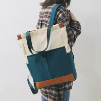 书包女大学生时尚电脑包15.6寸大容量背包简约旅行2021新款双肩包 绿白撞色 收藏送礼品