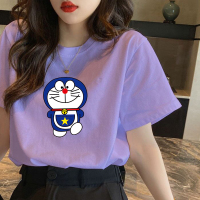 2021年新款夏装叮当猫紫色短袖t恤女宽松韩版体恤打底衫上衣ins潮 XY175紫色 M