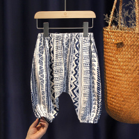 宝宝防蚊裤夏季薄款冰丝凉爽透气格子绵绸长裤男女小童灯笼大pp裤 大pp蓝白条纹 80cm