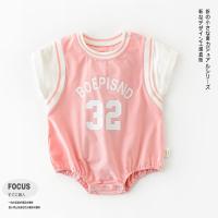 女婴儿包屁衣夏季薄款短袖三角哈衣连体衣女宝宝衣服中袖夏装纯棉 粉球衣 66cm