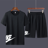 短裤男士外穿休闲运动套装2021夏季新款冰丝男装一套搭配帅气衣服 NYH102黑色 M