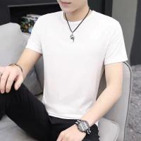 男士夏季短袖2021新款冰感t恤ins潮牌大码半袖男装潮流冰丝上衣服 纯白色短袖圆领 M码[建议80-100斤]