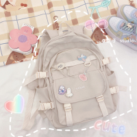 日系双肩包中学生大容量背包初中生大学生书包女韩版ins风高中生 米白(送亚克力五件套)