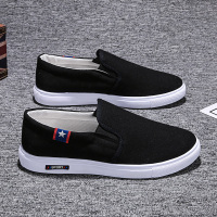 夏季老北京布鞋男帆布鞋韩版潮流百搭休闲板鞋一脚蹬懒人透气男鞋 黑色F08 39