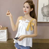 拼色衬衫女装2021夏季新款百搭无袖雪纺衫吊带背心娃娃衫超仙上衣 白色 S