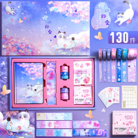 手帐礼盒套装可爱中国古风手账本豪华网红礼盒手帐素材手杖大礼包学生用工具全套少女心日系六一儿童礼物 樱的约定130件套/礼
