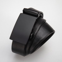 韩版潮流百搭皮带男纯头层牛皮休闲商务自动扣裤带腰带中青年 黑武士-低调至简-光面 120cm