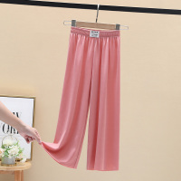 女童冰丝阔腿裤夏季薄款大童洋气儿童宽松裤子女孩夏装防蚊九分裤 胭脂红 110cm