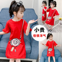 女童连衣裙夏新款纯棉儿童时尚中国风小女孩洋气短袖红色公主裙子 棒棒糖裙子红色 110cm(110cm适合90-95左右身