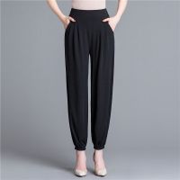 2021新款夏季薄款冰丝灯笼裤女装大码妈妈裤九分防蚊广场舞女裤子 黑色 M 80-105斤