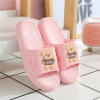 拖鞋女夏厚底高跟韩版学生可爱室内居家寝室防滑浴室外穿凉拖鞋 单色饼干熊粉色 36/37