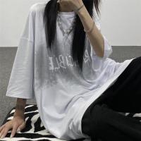 妈个鸡妈 韩国ins夏季新款流行圆领模糊字母印花宽松短袖T恤男女 白色 M