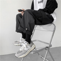 工装裤男士夏季薄款潮流直筒宽松潮牌ins九分冰丝休闲伞兵长裤子 G234黑色 S