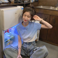 2021年女装新款夏季短袖T恤渐变色设计感辣妹风短袖蓝色盐系上衣 蓝色 均码