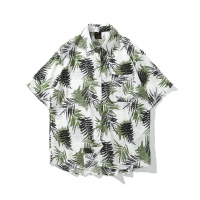 叶子衬衫男日系街头oversize短袖文艺上衣古着情侣衬衣夏威夷花衫 白色 M