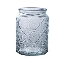 木盖中古风刻花浮雕玻璃密封罐竹盖复古厨房收纳罐家用调料储物瓶 窗花图案罐身(无盖)