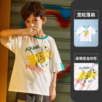 男童纯棉短袖t恤2021年夏季新款儿童薄款半袖上衣中大童加大潮牌 白色 140cm